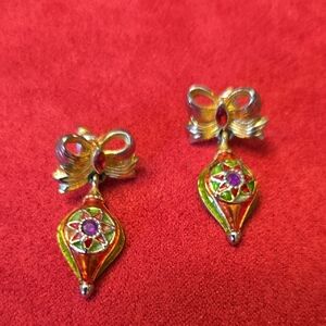 Chic Gold and Red Bow Earrings